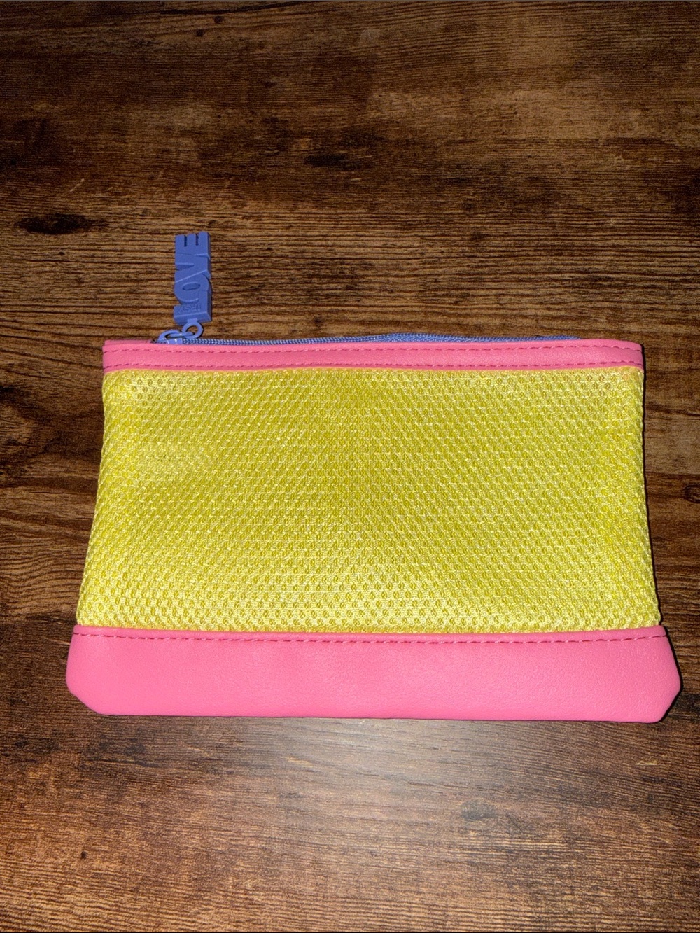 ipsy Yellow Mesh Cosmetic Pouch with Pink Trim